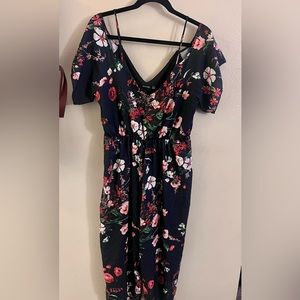 Boohoo Navy Floral Jumpsuit